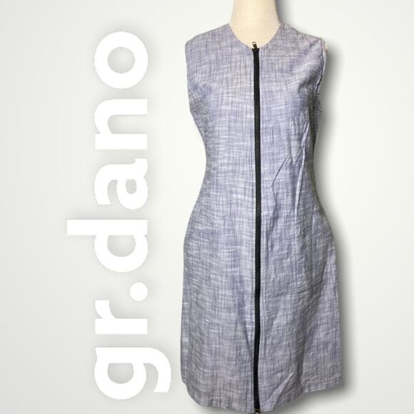 Gr.dano, Boutique Chambray Contrast Full Front Zipper Dress Sleeveless, Pockets - Picture 1 of 4